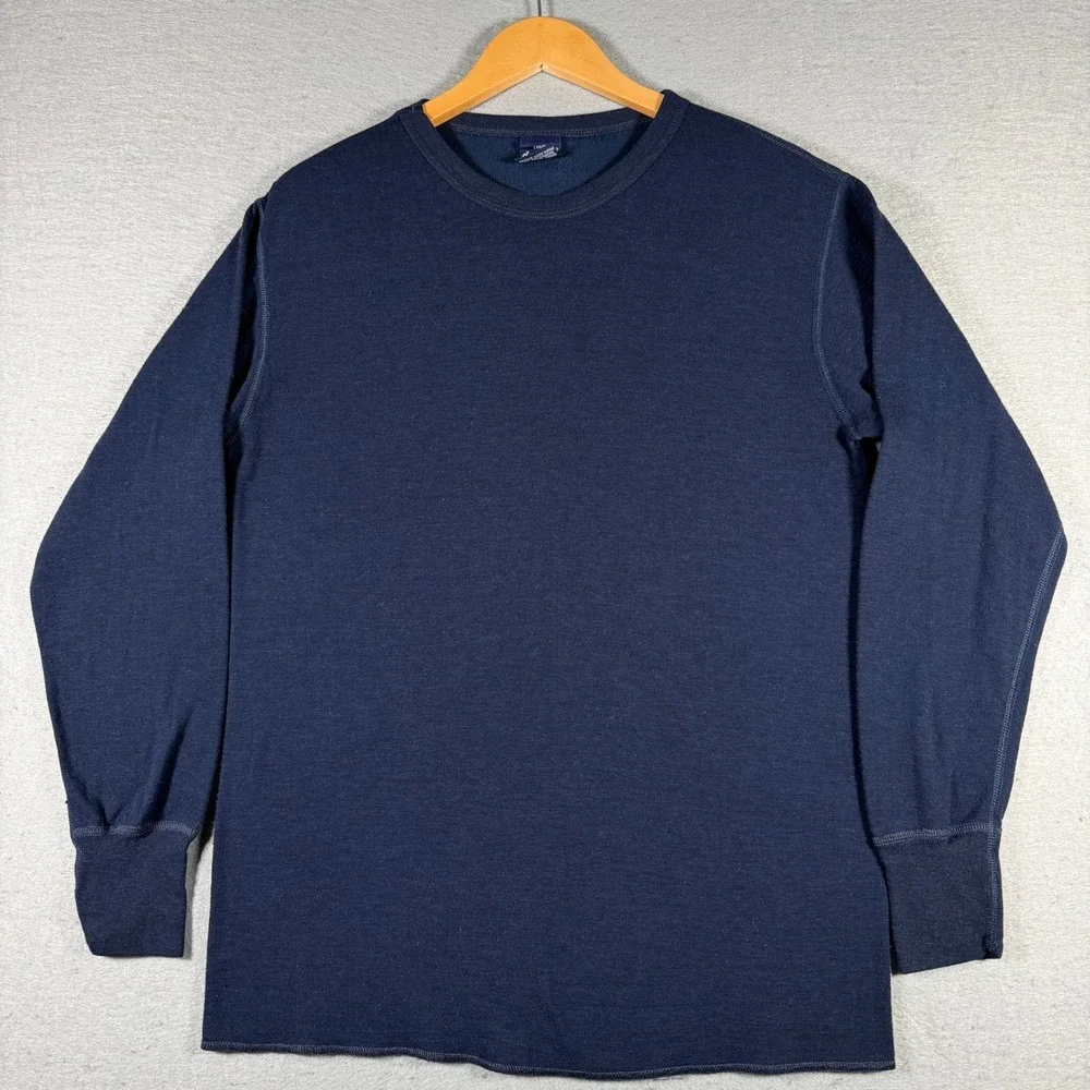 Duofold Mens Large Navy Blue Wool Blend Thermal‎ Base Layer Shirt Made in USA